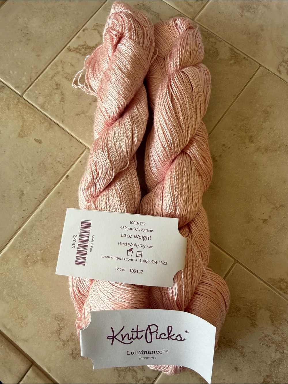 Knit Picks Luminance Lace Weight Silk Yarn in Pink Innocence 2 Hanks
